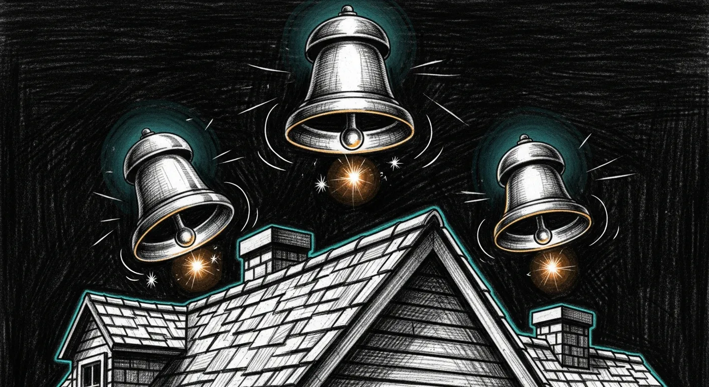 A wide pencil sketch of Tommy the Abyssinian patrolling a dim hallway at first light; three lanterns hang at intervals along the wall, each one lit by itself, the cat passing them unhurried