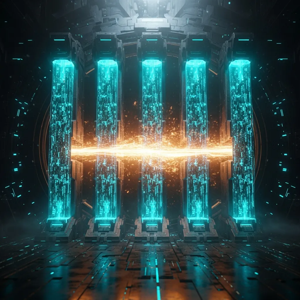 Sanctum Cloud Proxy — A massive glowing secure gateway vault with five reinforced energy barriers protecting a data stream.