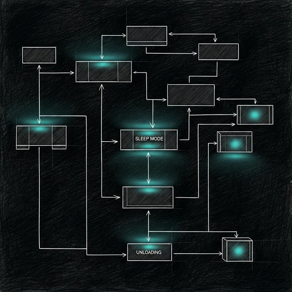A technical diagram of memory allocation blocks being safely unloaded into sleep mode.
