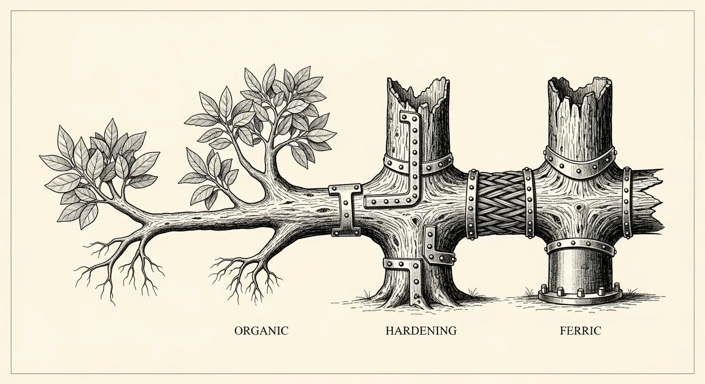 Language Maturity — an evolutionary specimen plate of a service as it transitions from organic Python sapling to fully-armored ferric pillar